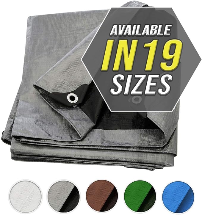 Large Waterproof Tarp - Heavy Duty 10 Mil Thick Poly Tarpaulin Ideal for Canopy Tents, Boats, RV or Pool Covers - Multipurpose Protective Tarps with Grommets for Indoor and Outdoor Use | 12' x 20'