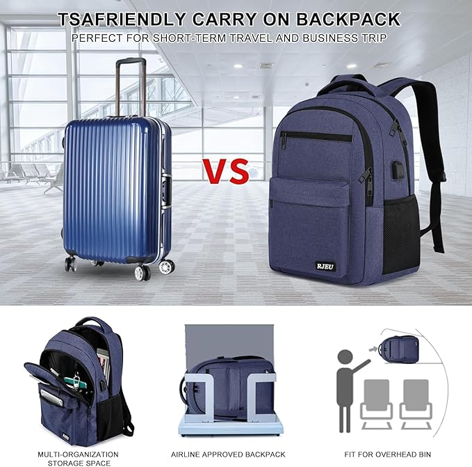 School Backpack for Teen Boys, 17.3 Inch Laptop, USB Charging Port, Anti-Theft & Water-Resistant College Bookbag, Durable Student Backpack for High School and University, Blue