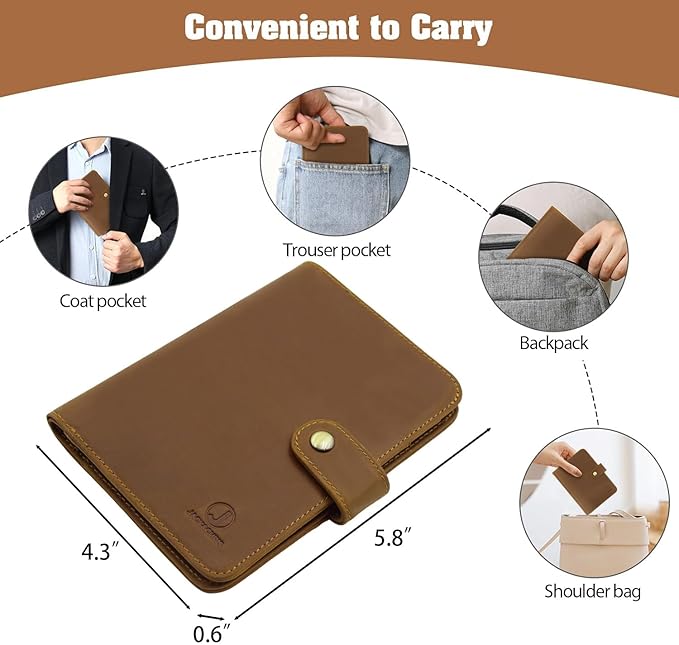 Jack&Chris Genuine Leather Handmade Passport Holder For Travel, RFID Blocking Passport Holder with Card Slots, Travel Essentials wallet with Pen Holder for Women and Men for Gifting, Light Brown