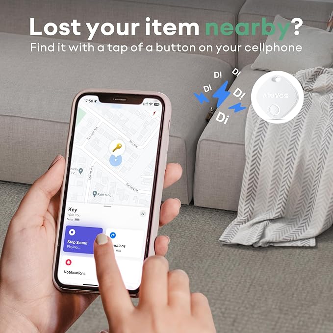 ATUVOS Air Tracker Tags-4 Pack, Bluetooth Luggage Tracker Works with Apple Find My APP (iOS Only, Not for Android), Keys Finder and Item Locator for Luggage, Backpack, Suitcases, Replaceable Battery