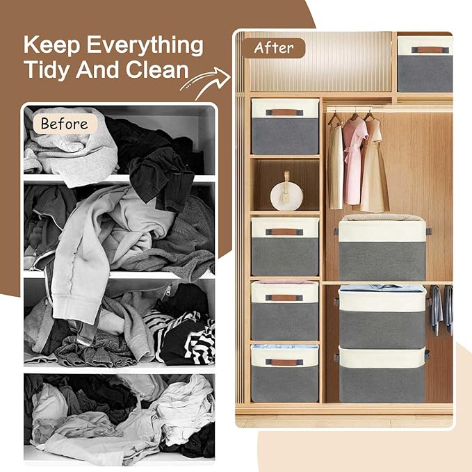 GhvyenntteS Large Fabric Storage Baskets for Shelves with Metal Frame Opening & Hard Bottom Board, Collapsible Fabric Storage Bins for Shelves with Handles (15x11x9.6 Inch, 3 Pack, Grey)