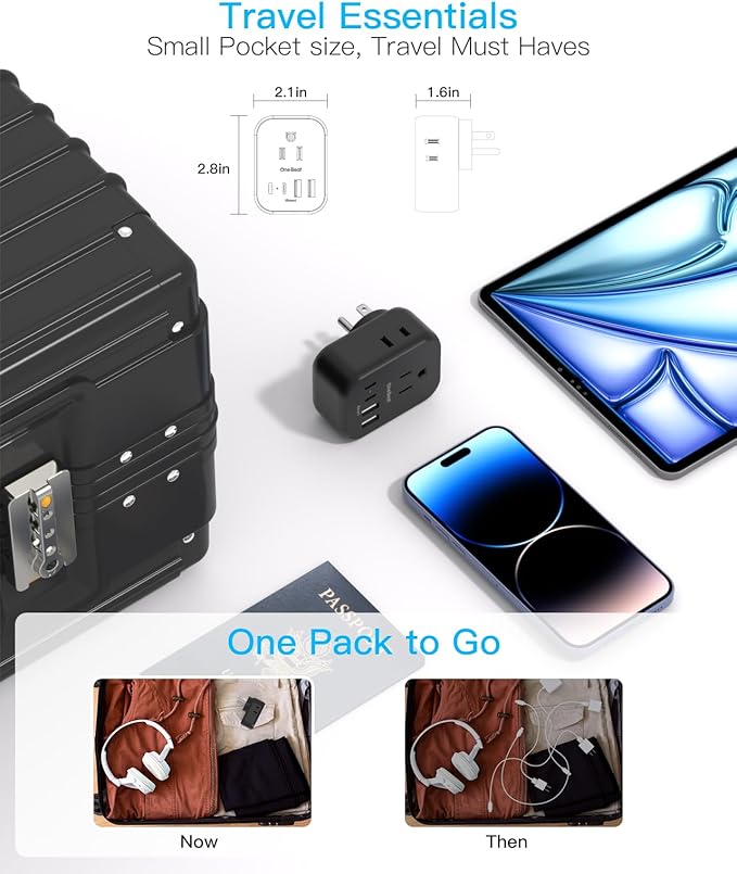 Travel Cruise Ship Essentials, Travel Plug Adapter with 4 Outlets 4 USB (4 USB-C), Cruise Approved Power Strip Non Surge Protector, Multi Plug Wall Outlet Extender, Travel Cruise Must Have Accessories