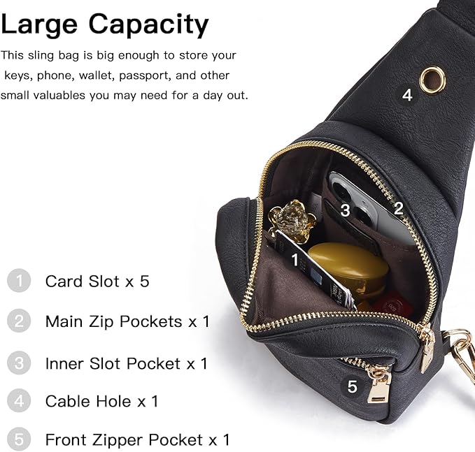 Telena Small Sling Bag for Women Leather Crossbody Fanny Packs Chest Bag for Women