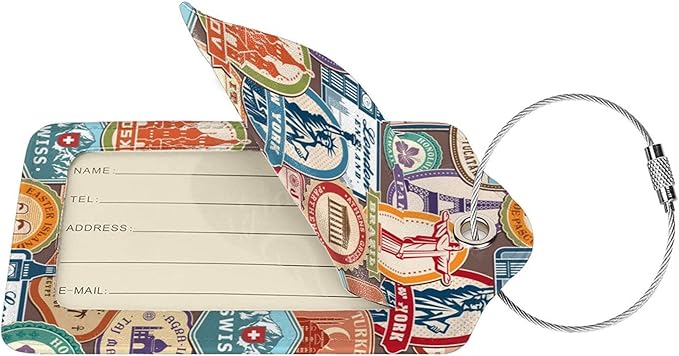 2 Pack Landmark Sticker Luggage Tags for Suitcases Women Men Kids, Bag Tags for Leather Luggage with Waterproof Suitcase Tags Privacy Cover Name ID Label Steel Loop for Travel Bag Suitcase