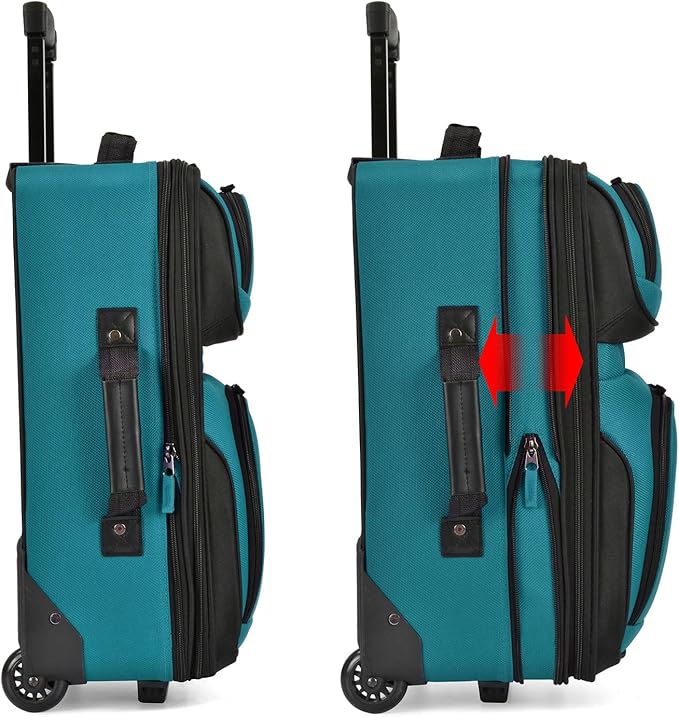 U.S. Traveler Lightweight Rolling 20" Carry On Luggage Softside Suitcase, Teal, 2 Wheel Single