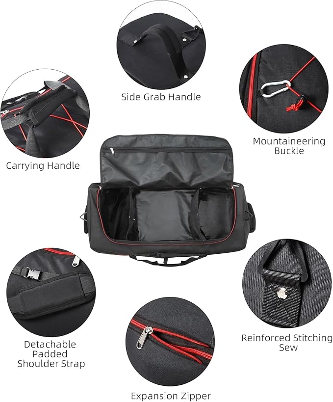 Rolling Duffle Bag with Wheels,110L/140L Expandable Soft-Sided Foldable Duffle Bag with 2 Rubber Wheels,Packable 32” Rolling Carry-On with Multi-Pockets & Compartments (Black Red)
