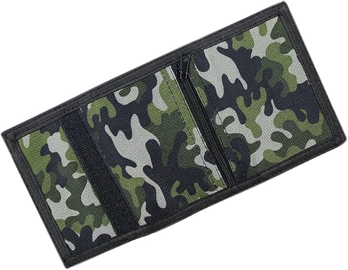NEICY RFID Blocking Canvas Wallet for Men and Women - Camo Trifold Outdoor Sports Wallets with Magic Sticker for Teen Kids (Camo Green)
