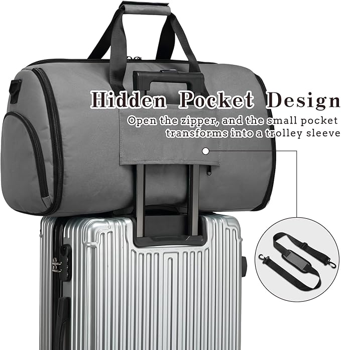 Garment Duffle Bags for Travel, Carry On Garment Duffel Weekender Bag 45L | 2-days Trip,Wrinkle-Free Travel,Separate Shoe Pocket | Overnight Garment Bag for Vacation, Business Trips, Weekend