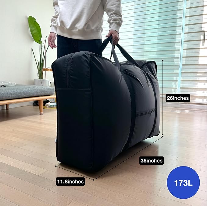 Plago Professional Quality Nylon Extra Large Duffel Bag, Lightweight Foldable Water Repellent, Cargo for Travel, Folding Bike, Tent Mattress Closet Storage (XXL: 173L capacity (35"" x 26"" x 11.8""))