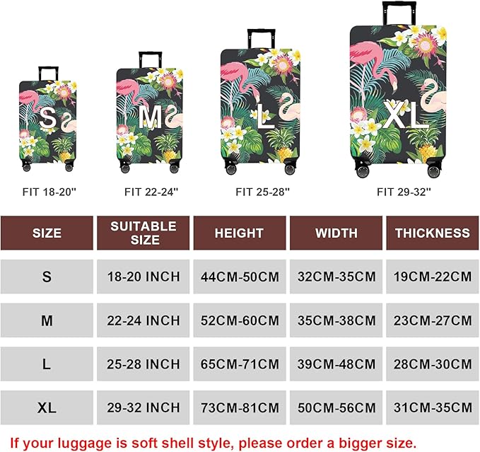 WUJIAONIAO Travel Luggage Cover Baggage Suitcase Cover Protector Skins 18-32 Inch (Flower flamingo, S (for 18-20 inch luggage))