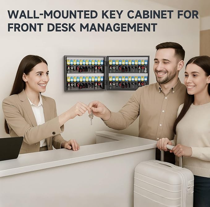 WeHere 48 Key Lock Box with Dual Lock, Combination & Key Unlock, Key Cabinet Wall Mount with Tag Label, Key Holder Storage Lockbox for Store, Office, Company, House, App Key Directory ERP