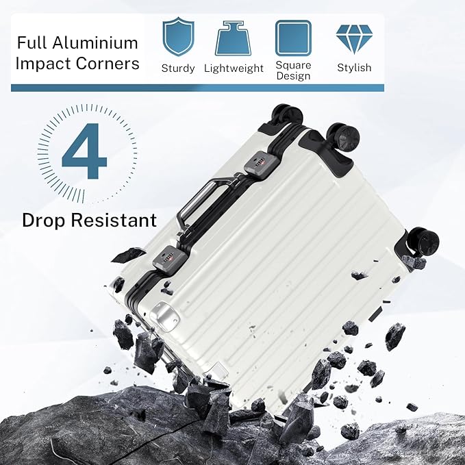 Krute Carry On Luggage Noble TSA Airline Approved Suitcase with Spinner Wheels 20 Inch White