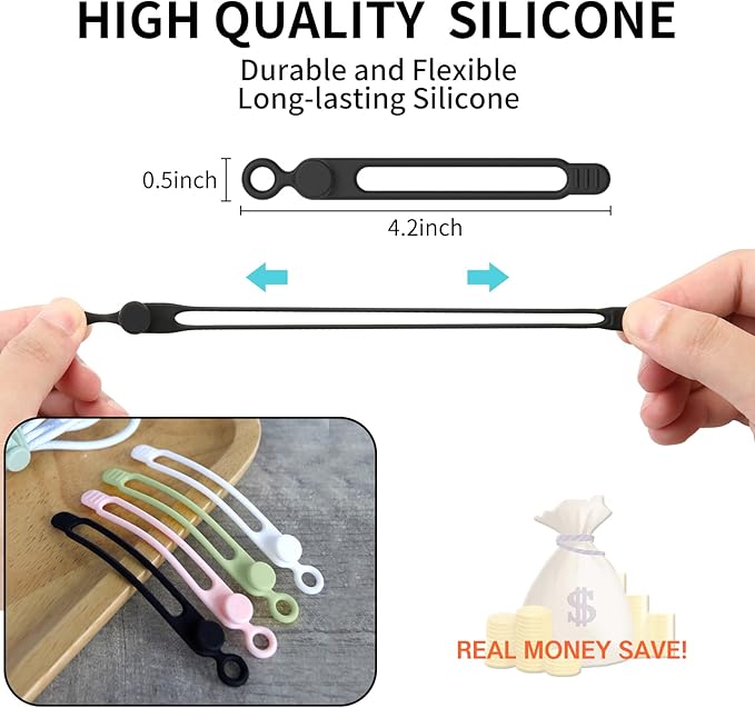 20pcs Silicone Cable Ties,Reusable Cable Management Organizer, Wire Ties，Travel Cord Ties，Cord Organizer for Bundling Cable Cords in Home,Office,Kitchen,School(White Black)