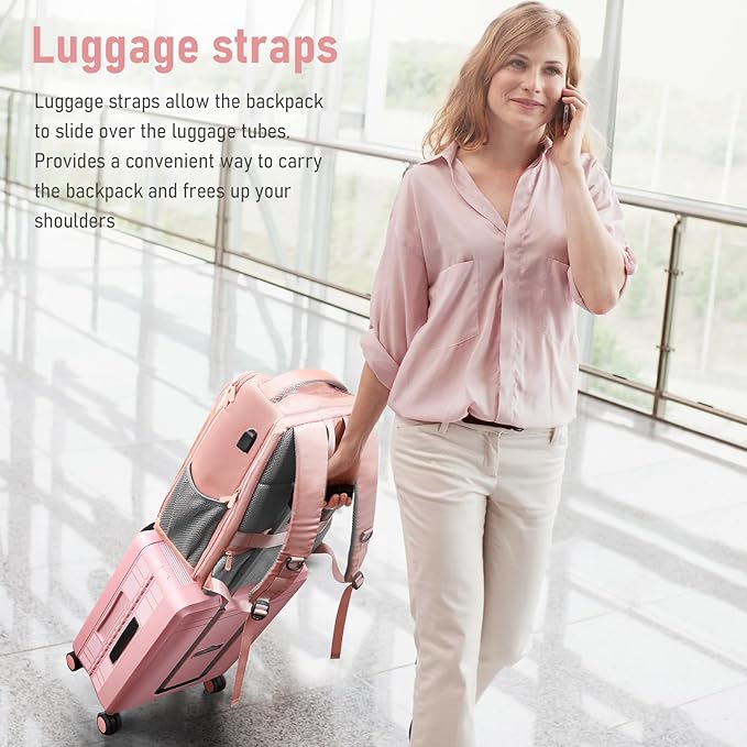 Travel Backpack, Business Anti Theft Slim Sturdy Laptops Backpack with USB Charging Port, Water Resistant College School Laptop Bag for Men & Women Fits 15.6 Inch Notebook,Pink