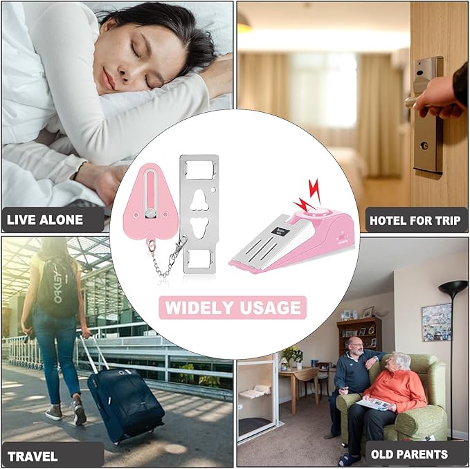 MBBEST Hotel Door Lock & Door Stop Alarm,Dual Protection Security Devices Pocket Door Stopper Self Defensey Tools for Hotel Travel Home Apartment House, Pink/Pink