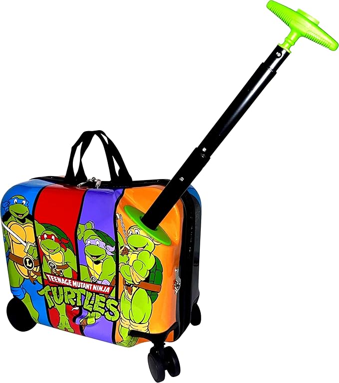 Fast Forward Ride-On 18"" Suitcase For Kids/Tow-Along Toddler Carry-On Luggage With Wheels (Ninja Turtles), Large