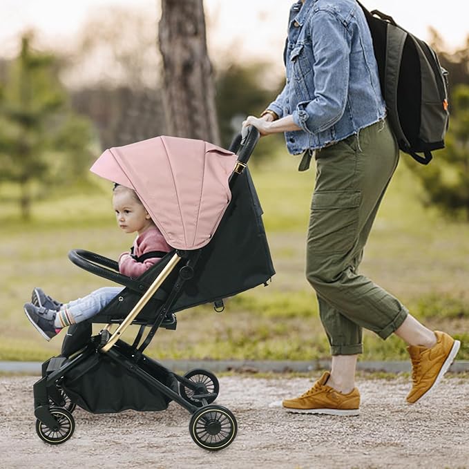 Lightweight Baby Stroller,Ultra Compact & Airplane-Friendly Travel Stroller, One-Handed Folding for Toddler, Only 13lbs,with Sleep Shade, Oversize Basket (Khaki)