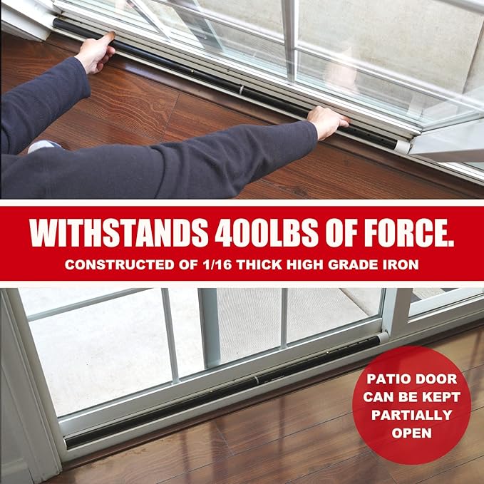 SECURITYMAN 2-in-1 Door Security Bar & Sliding Patio Door Security Bar (2 Pack) via Interchangeable Caps - Heavy Duty Iron Construction Door Stoppers Lock for Home, Apartment, Travel Hotel - Black