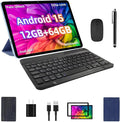 2025 Android 15 Tablet, 12GB+64GB+1TB Expand, 10 Tablet Productivity Bundle with Keyboard Case, Stylus Pen, Octa-core CPU, Dual Camera, WiFi6, 6000mAh Battery+18W Fast Charge, Support Face Unlock
