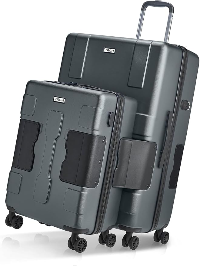 Tach V3.1 Hard Shell 2 Piece Luggage Set - 20 & 28 inch Luggage | Carry On & Large Checked Suitcases | Patented Built-In Connecting System | Rolling Suitcase Links 9 Bags (Grey)