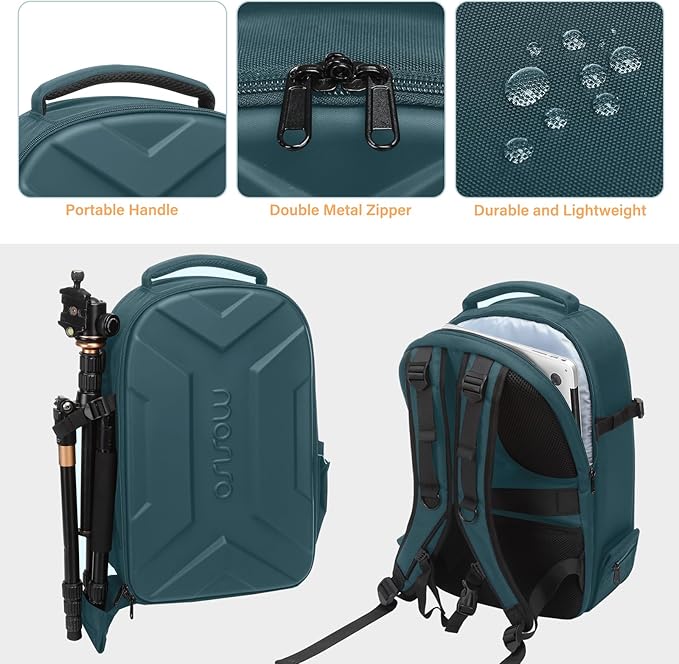 MOSISO Camera Backpack, DSLR/SLR/Mirrorless Photography Camera Bag Waterproof Artistic Geometric Hardshell Case with Tripod Holder&15-16 inch Laptop Compartment for Canon/Nikon/Sony, Teal Green