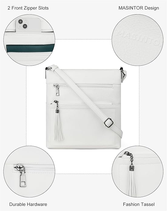 MASINTOR Crossbody Purses for Women, Multi Pocket Casual Crossbody Bag, Adjustable Strap Shoulder Bag with Tassel