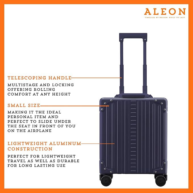 Aleon 16” Aluminum Vertical Underseat Carry-On Luggage - Luxury Business Briefcase with Wheels - Hardshell Suitcase for Airplane Travel (Sapphire)