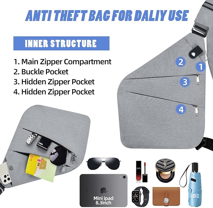 Anti Theft Crossbody Bag,Anti Theft Travel Bag for Women Men,Sling Crossbody Bag for Travel, Sport, Work