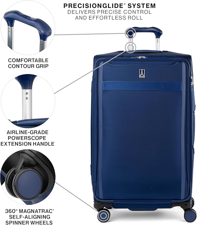 Travelpro VersaPack+ Lightweight Softside Expandable Checked Luggage, 8 Spinner Suitcase, TSA Lock, Men and Women, Checked Large 29-Inch, Estate Blue