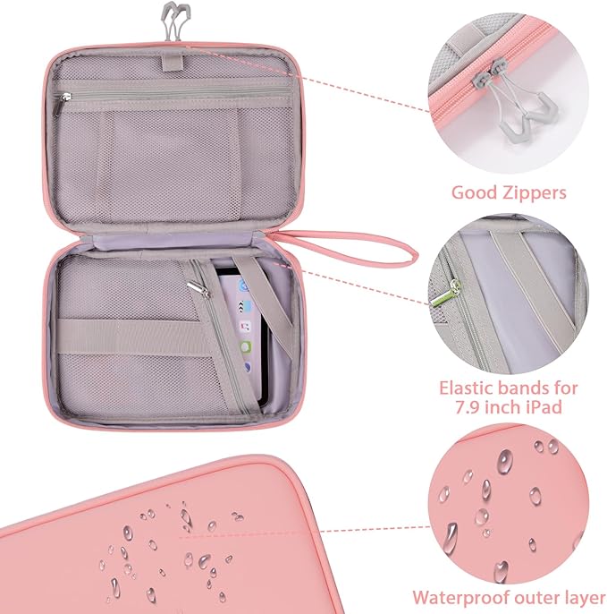 DDgro Electornics Travel Organizer Case for Cable/Cords/Charger/Tech Accessories, Large Pouch Bag for Woman (Pink, PU-Large)