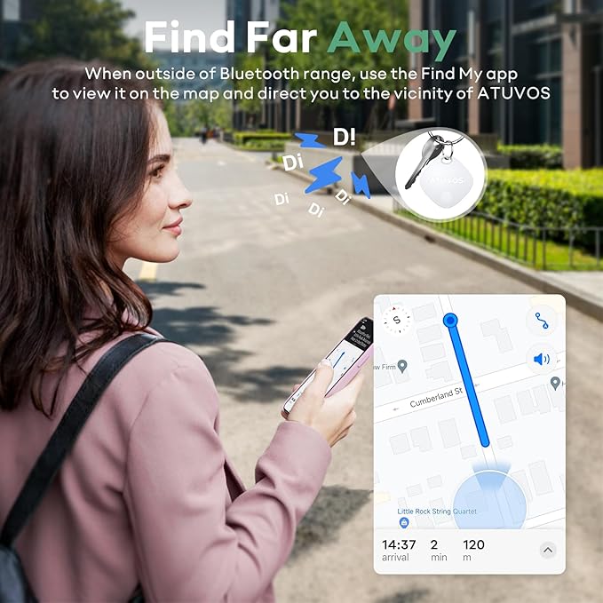 ATUVOS Air Tracker Tags-2 Pack, Bluetooth Luggage Tracker & Keys Finder Works with Apple Find My (iOS Only), Item Finders for Suitcases, Wallets, Bags, Waterproof IP67, Replaceable Battery, Anti-Lost