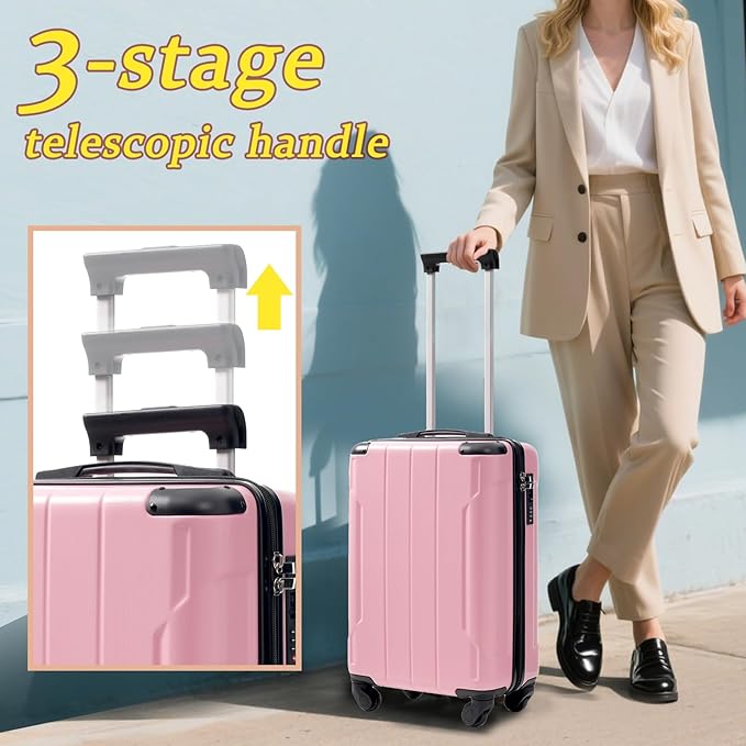 Merax Carry on Luggage Set, 20 Inch Hardshell ABS Suitcase with Spinner Wheels, Built-in TSA Lock & 2 Packing Cubes Airline Approved for Business Weekend Travel