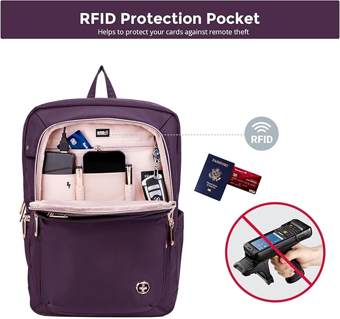 Swissdigital Design Business Laptop Backpack For Women, College Computer Backpack with USB Charging Port, Fits 15.6 Inch Laptop Travel Work Backpack, Purple | KATY ROSE