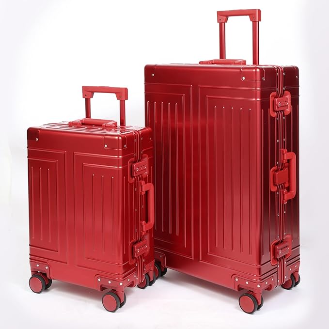 All Aluminum Carry On Luggage，Cut from Whole Aluminum Sheet，22x14x9 Airline Approved ，（3rd Generation，Premium Metal zipperless suitcase ） (red, 28inch)