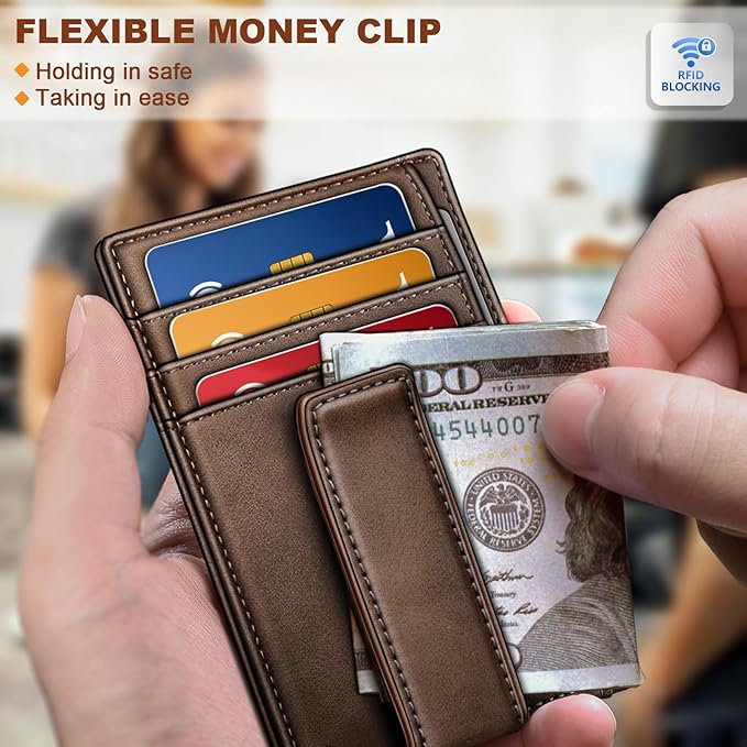 BULLIANT Men Wallet,Slim Leather Wallet Money Clip Card Hodler For Men Gift 8 Cards RFID Blocking