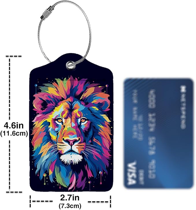Rainbow Lion Head 2 Pack Luggage Tag for Suitcase, Leather Bag Tags Identifiers Privacy Cover ID Label with Steel Loop for Women Men Kids Girls Travel