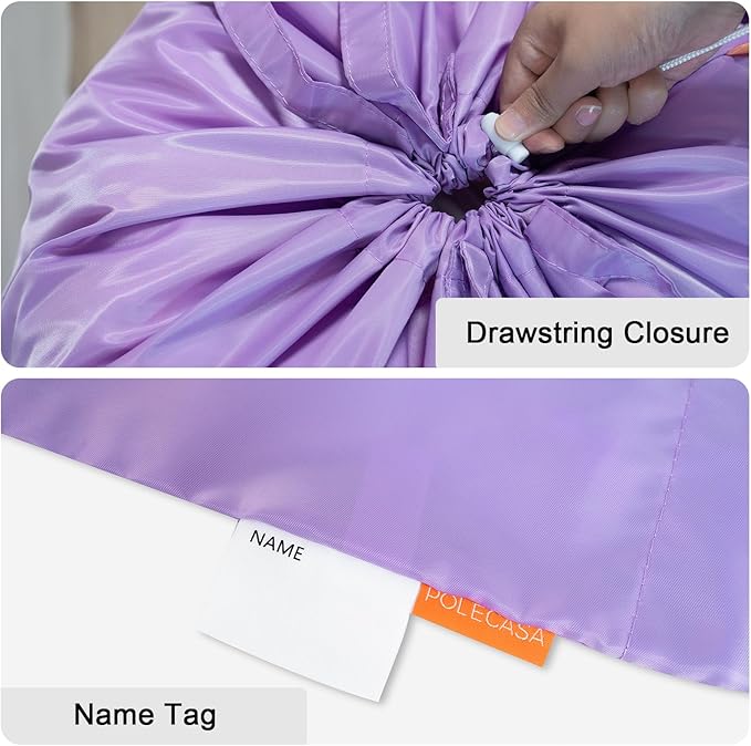 Polecasa Heavy Duty Large Laundry Bag with 130gsm Tear Resistant Fabric and Handles, Easy to Carry Durable Dirty Clothes Drawstring Bag, Perfect for College Dorm, Travel, 2 Pack 28”x36”,Purple