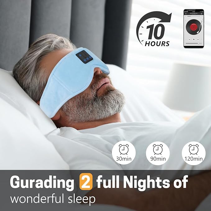 Sleep Mask with Bluetooth Headphones 3D Contour Sleeping Headphones 5.4 Wireless Bluetooth, Ultra-Thin Stereo Speakers Blackout Eye Masks for Men Women Travel Sleep