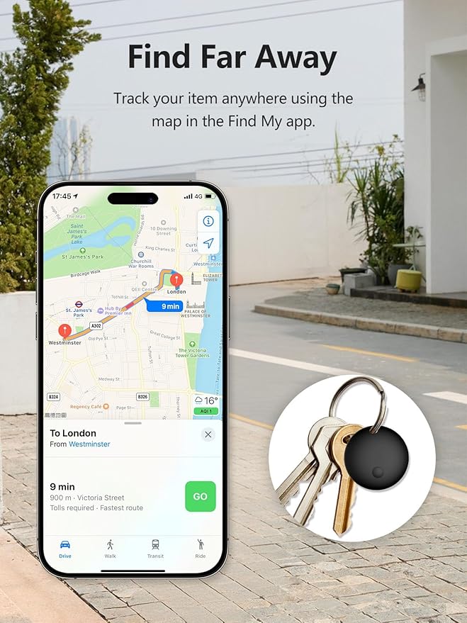 Tracker Tags, Item Finder Work with Apple Find My (iOS Only), Tracking Device Locator Smart Tag for Luggage, Keys, Wallet, Bike, Pets, Bags (Black, 1 Pack)