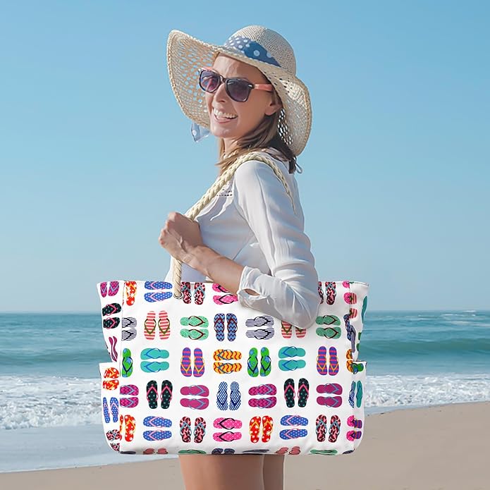 Becokan Beach Bags for Women Large Waterproof Beach Tote Bag Zipper Beach Bags Waterproof Sandproof Swim Pool Bag Large Tote