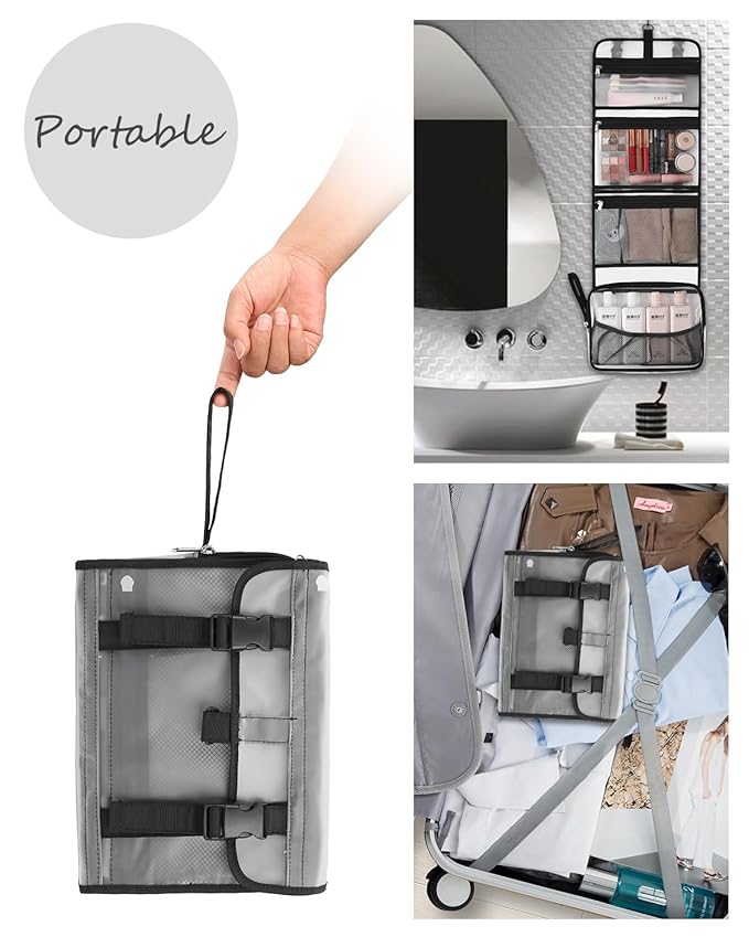 Relavel Travel Hanging Toiletry Bag for Men Women Travel Kit Shaving Bag Waterproof Large Makeup Bag Wash Bag Makeup Organizer Cosmetic Case for Bathroom Shower Semitransparent