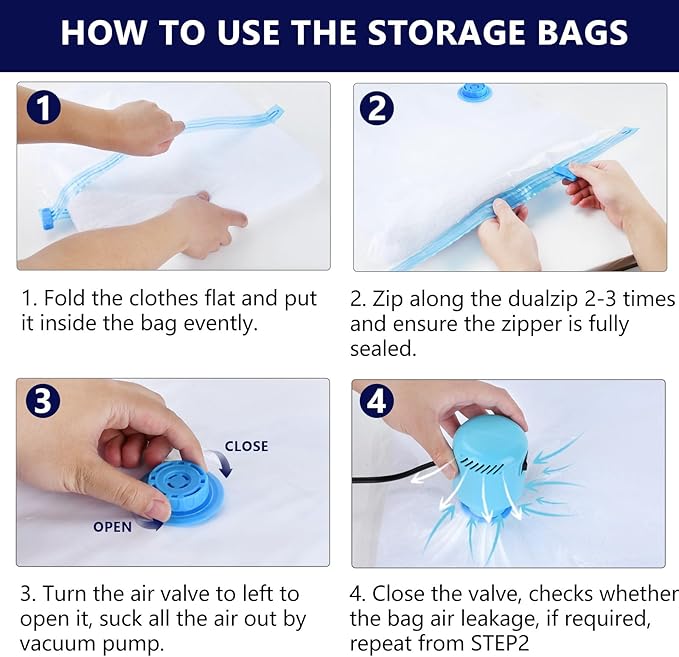 Vacuum Storage Bags for Blankets and Comforters 8 Jumbo Vacuum Seal Bags for Clothing Blankets Bedding with Electric Pump Compression Bag for Travel Luggage Jumbo Space Saver Storage Bag