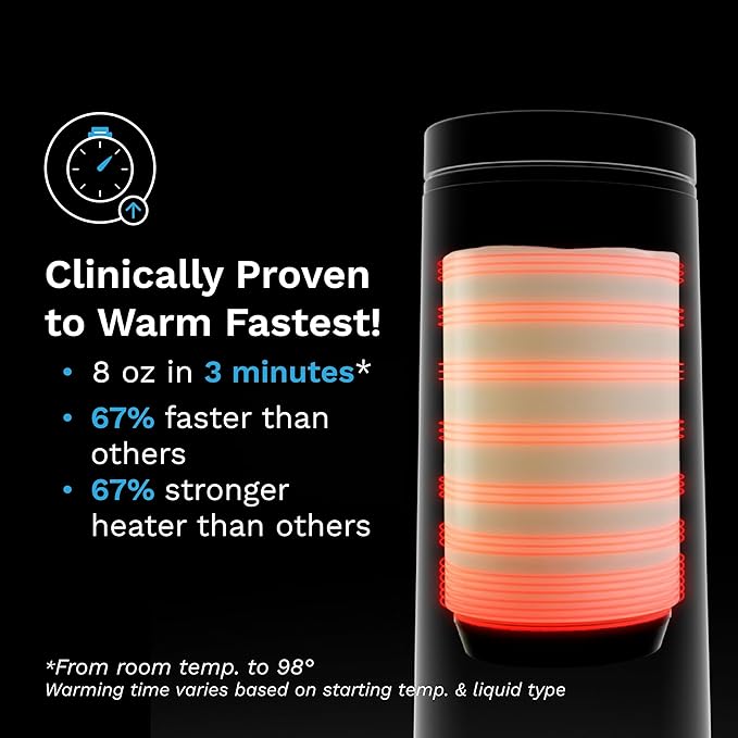 Baby Brezza SuperFast Portable Baby Bottle Warmer – 67% Faster - Travel Breastmilk Warmer and Formula Warmer - Safe, Even Heating - Up to 9oz - No Adapters, White