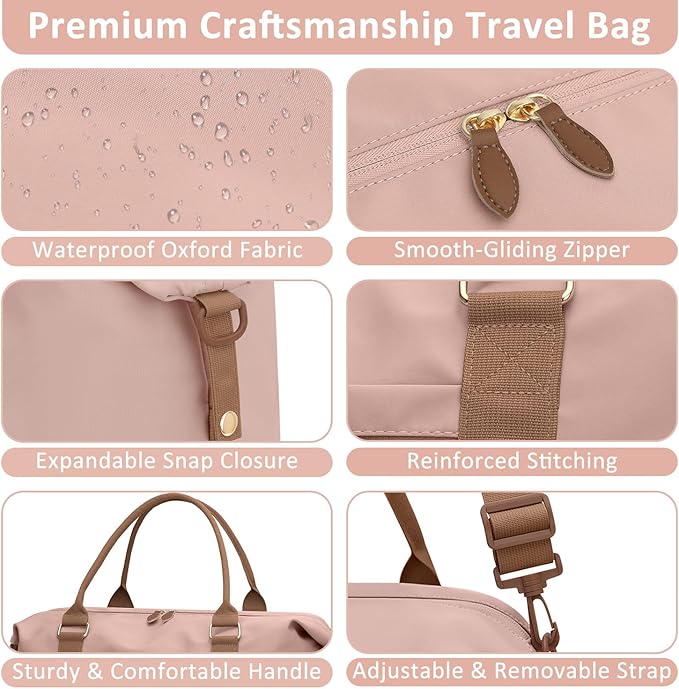 Travel Duffle Bag for Women, Weekender Bags, Hospital Bag for Labor Delivery, Lightweight Tote Duffel Overnight Bag with Luggage Sleeve, Airplane Travel Bags with Toiletry Bag, X-Large,Pink