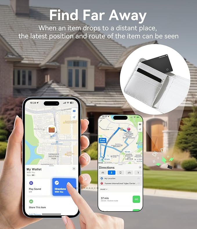 Ultra-Thin Air Tag Wallet Tracker Card 0.07in IP68 Waterproof Bluetooth Tracker for Wallets, Passport, Work with Apple Find My, Wireless Charging, Anti-Loss Card Locator [Apple MFi Certified] iOS Only