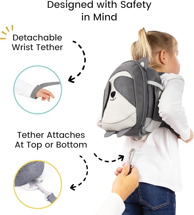 Lulyboo Panda Toddler Backpack Leash with Detachable Child Harness & Wrist Tether, Baby Walking Safety Harness, Kids Backpack with 5 Storage Pockets & Insulated Lunch Bag, Perfect for 1-7 Years