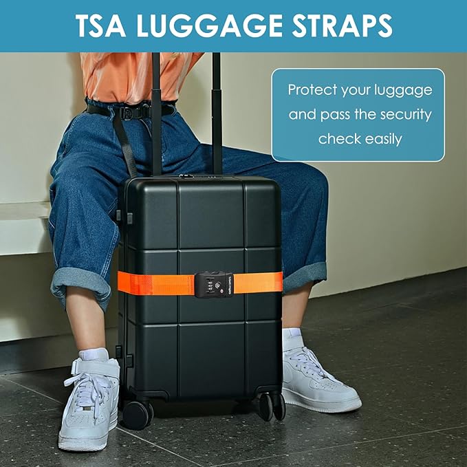 Travel Inspira Luggage Straps for Suitcases with TSA Lock, Protect Your Luggage Anti-Burst, High Visibility Color, Easy to Identify Luggage Adjustable Heavy Duty Belt for 20-32 Inch Suitcases