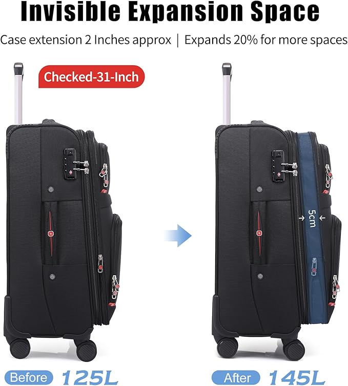 Softside Expandable Luggage with 4 Spinner Wheels, Durable Checked-Luggage Suicase (Black, 31-Inch)