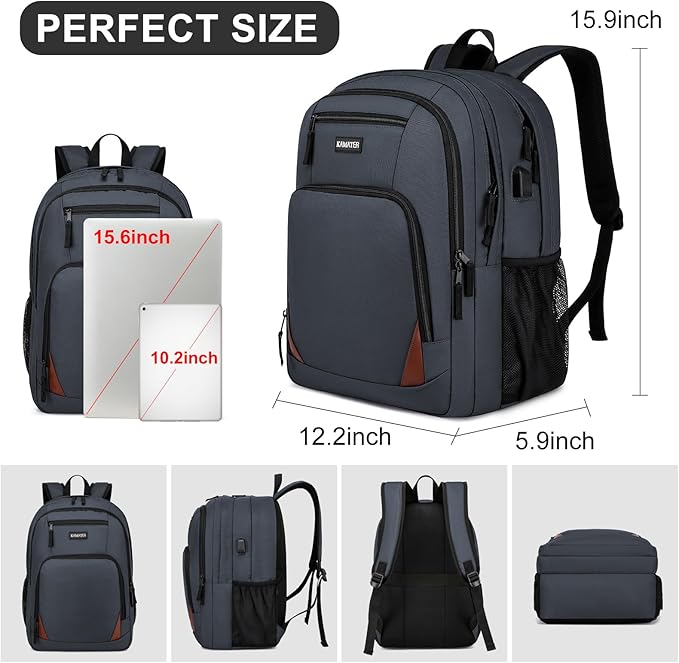 School Backpack for Teen Boys & Girls - 8 Compartments Water Resistant Bookbag with Large Laptop Sleeve | 15.6 Inch Anti-Theft College Student Backpack, Black