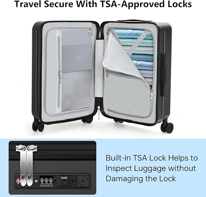 MGB Carry on Luggage 22x14x9 Airline Approved, Durable PC Hardside Suitcase with TSA Lock for Business Trip, 20 Inch Carry-on Luggage, USB Port & 360°Spinner Wheels